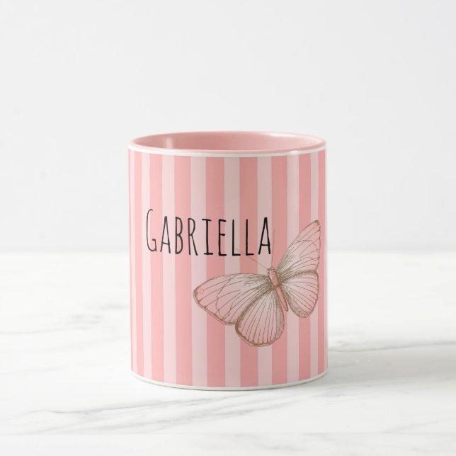 Mug Papillon rayé rose féminin (Centre)