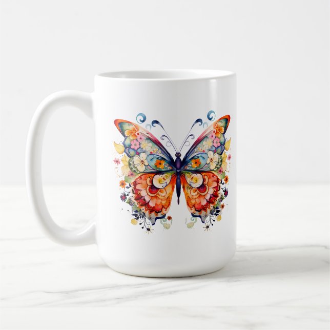Mug Papillon rétro floral coloré (Gauche)