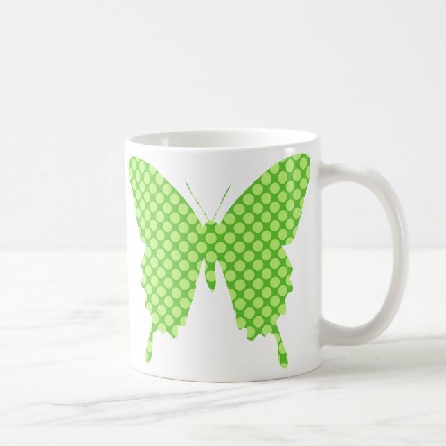 Mug Papillon, rétros points, nuances de vert de chaux (Droite)