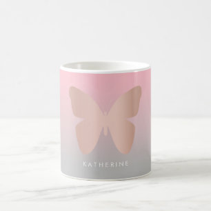 Mug Papillon rose à la mode moderne élégant d'or