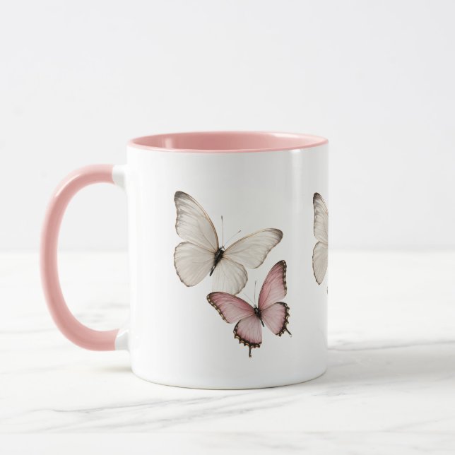 Mug Papillon Rose Élégant (Gauche)