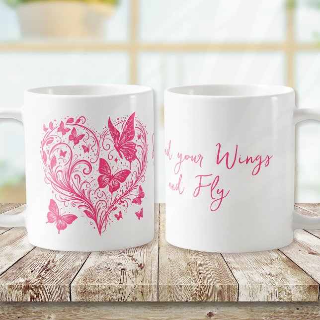 Mug Papillon rose Étaler vos ailes et voler (Créateur téléchargé)