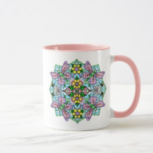 Mug Papillon rose Mandala main Whimsical tiré