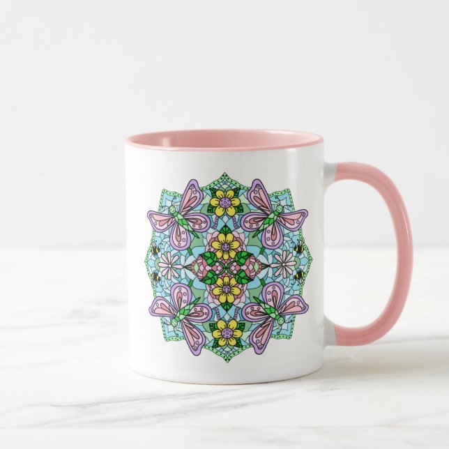 Mug Papillon rose Mandala main Whimsical tiré (Droite)