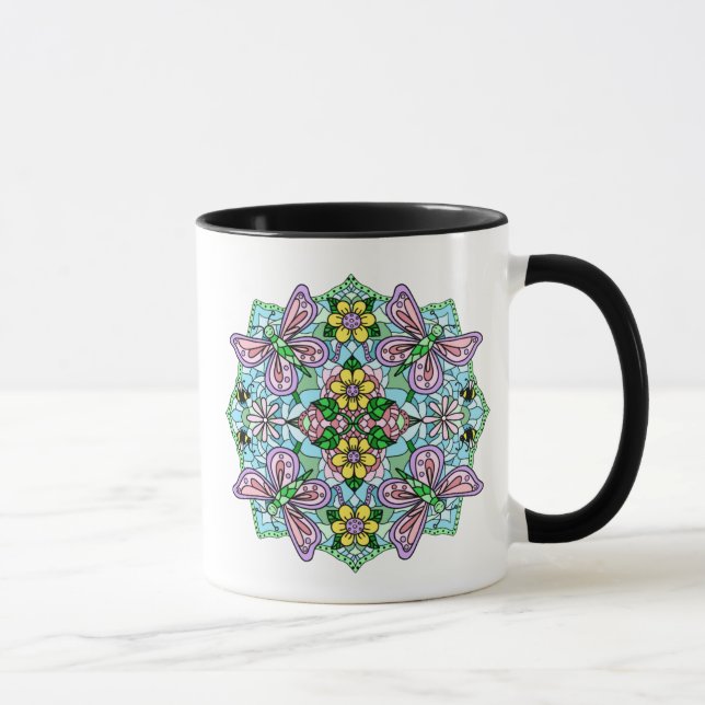 Mug Papillon rose Mandala main Whimsical tiré (Droite)