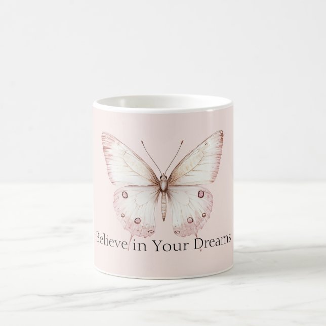Mug Papillon Rose Pâle Croire en les Rêves (Centre)