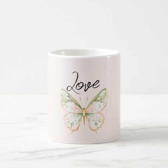 Mug Papillon Rose Pâle Vert Menthe Or (Centre)