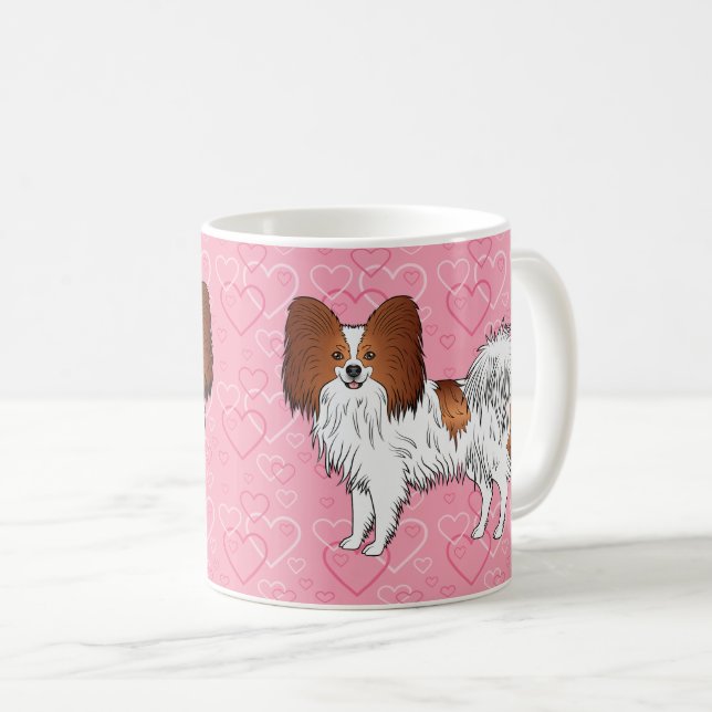 Mug Papillon Rouge Et Blanc Mignon Chien Sur Coeurs Ro (Devant droit)