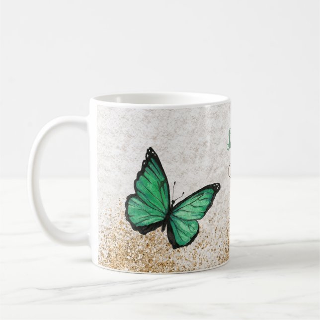 Mug Papillon rouge vert Emeraude Vintage Rustique (Gauche)