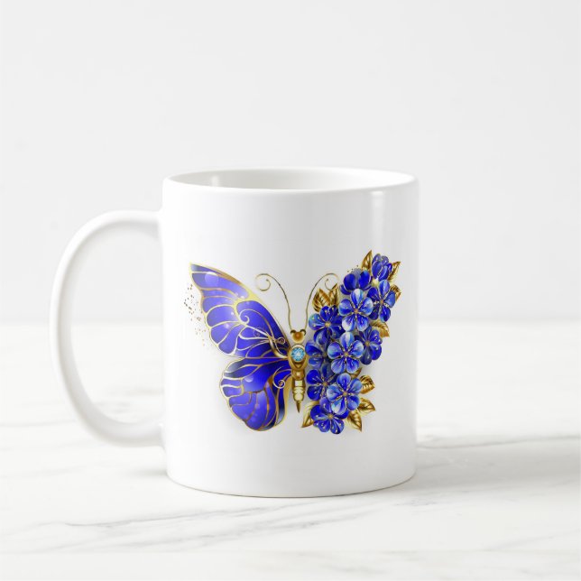 Mug Papillon Saphir Fleur (Gauche)