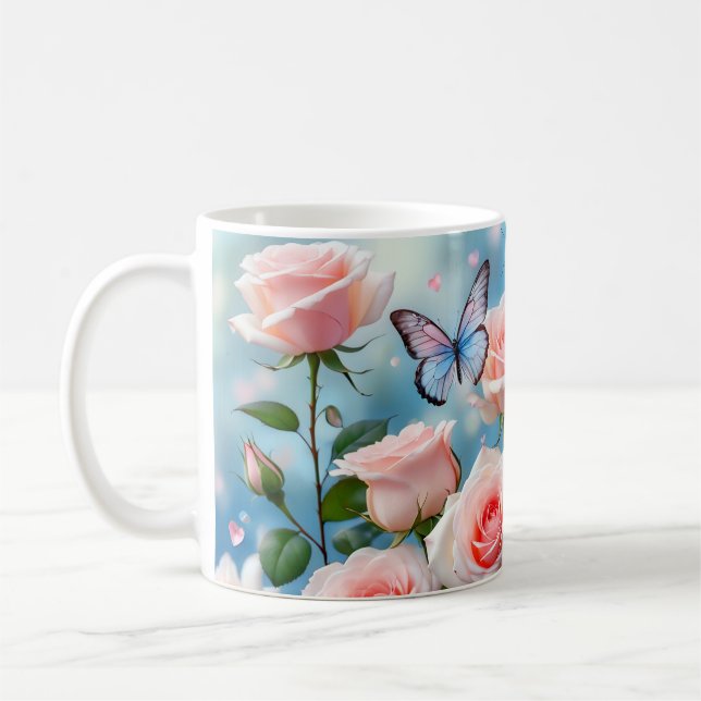 Mug Papillon Sur Fleur Rose (Gauche)