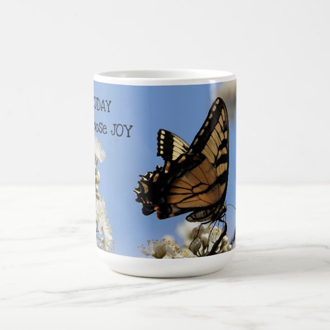 Mug Papillon sur Floral : Aujourd'hui je choisis la jo (Centre)