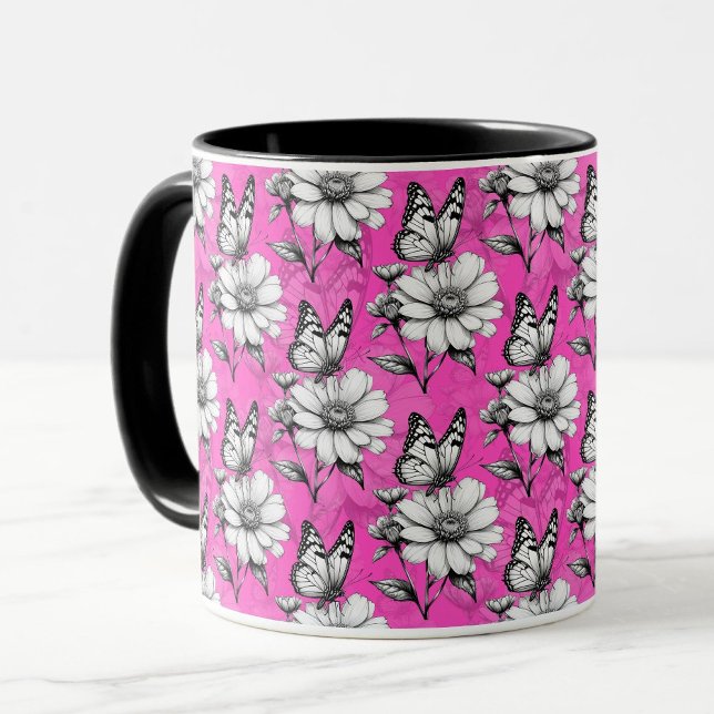Mug Papillon Sur Flower Motif Design rose (Créateur téléchargé)