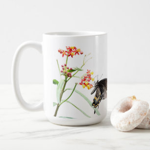 Mug Papillon sur les fleurs d'algues, sur blanc