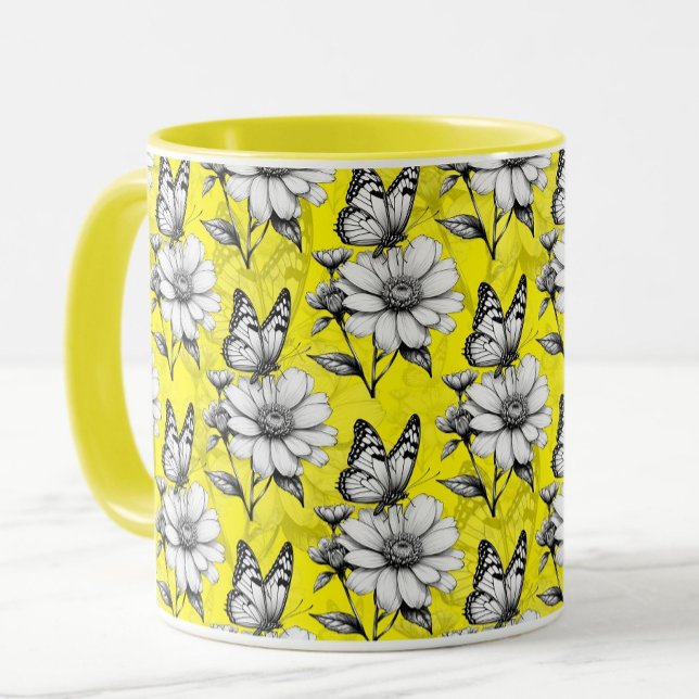 Mug Papillon sur Motif Fleur Design Jaune (Créateur téléchargé)