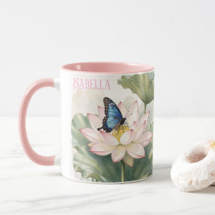 Mug Papillon Swallowtail Bleu Avec Nom De Fleur De Lot