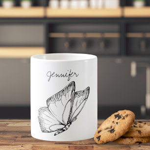 Mug Papillon tiré moderne dans le monogramme de vol