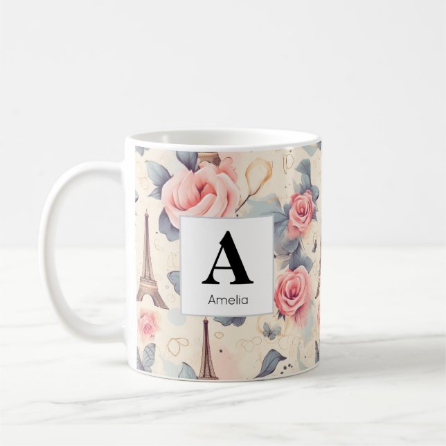 Mug Papillon Tour Eiffel et Motif Rose (Gauche)