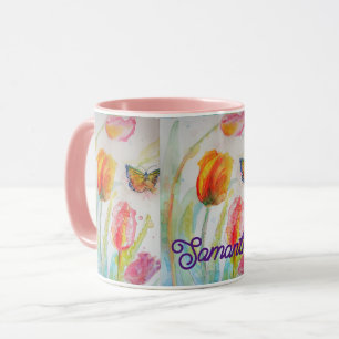 Mug Papillon Tulip coloré Aquarelle personnalisable