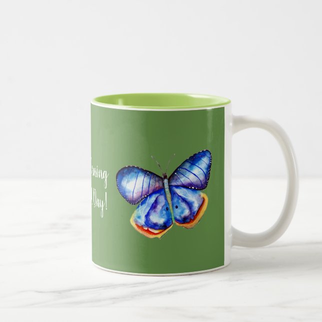Mug papillon vert et bleu (Droit)