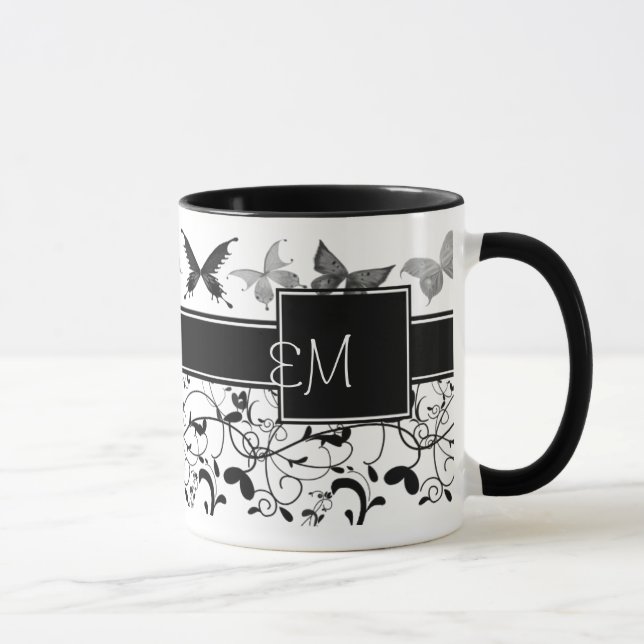 Mug Papillon Victorian Flourian noir blanc (Droite)