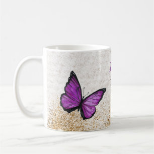 Mug Papillon violet doré rustique vintage  