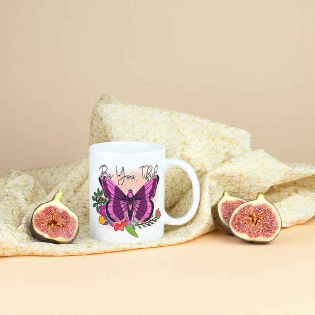 Mug Papillon violet floral sur rose (Créateur téléchargé)