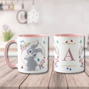 Mug Papillons à fleurs de lapin Monogramme à thème