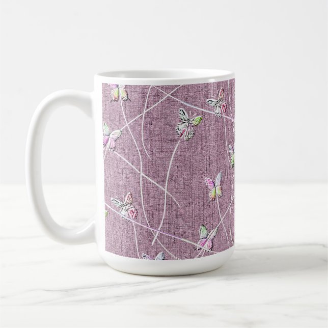 Mug Papillons à l'aquarelle sur rose poudré (Gauche)