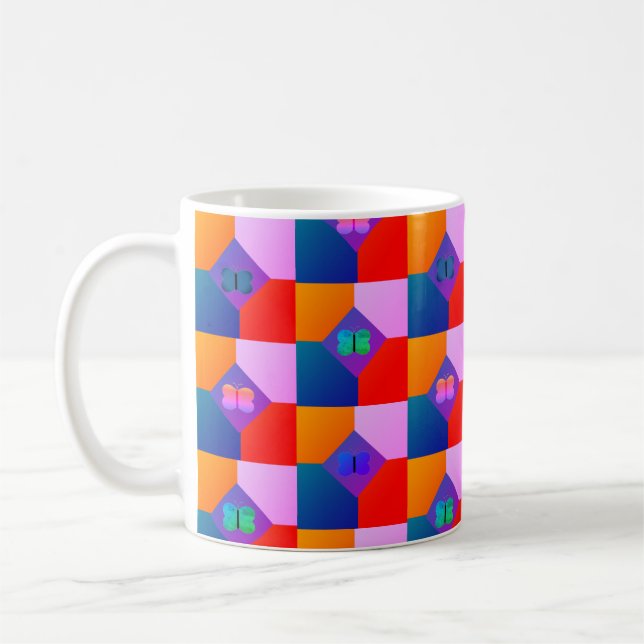 Mug Papillons Abstraits multicouleurs À damiers Motifs (Gauche)