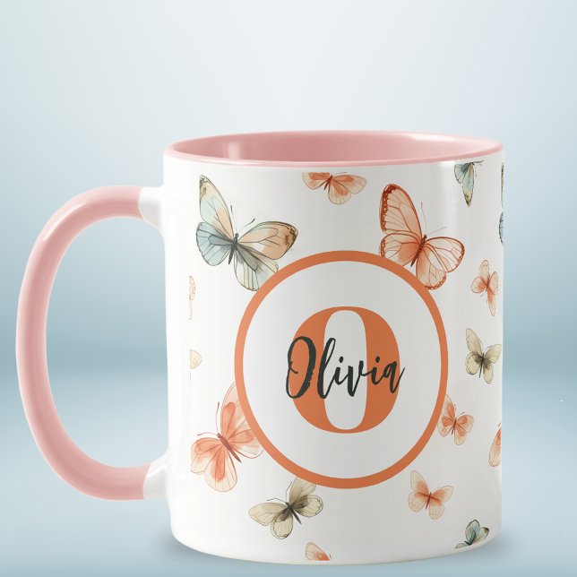 Mug Papillons aquarelle modernes Monogramme (Créateur téléchargé)