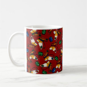 Mug Papillons blancs orange, émeraude, saphir sur roug