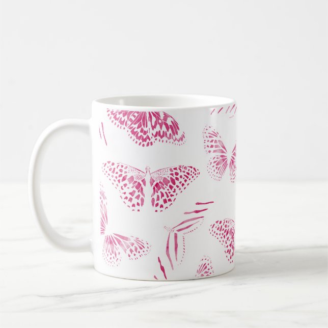 Mug Papillons blancs rose Fille Motif d'aquarelle (Gauche)