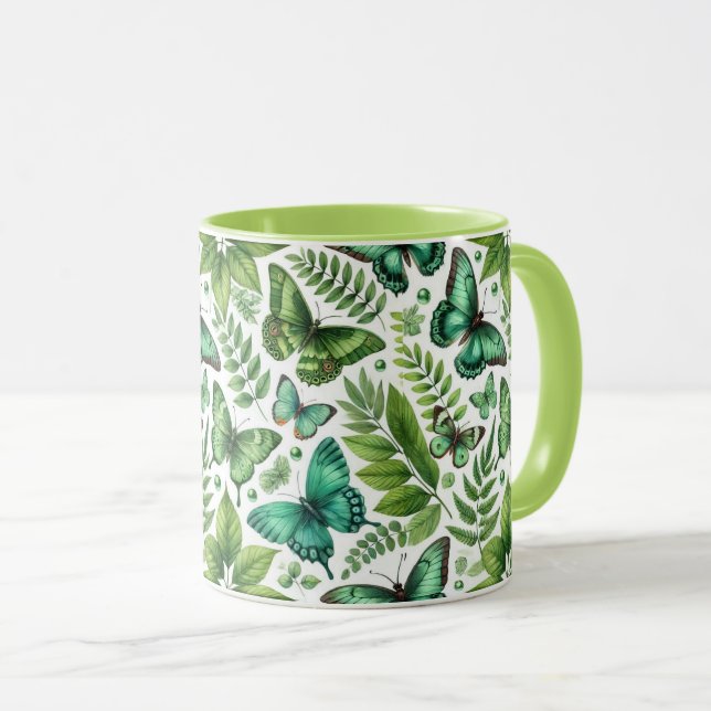 Mug Papillons Bleu-Vert (Devant droit)