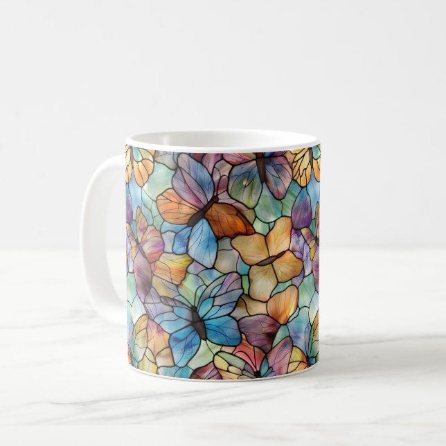 Mug Papillons bleu violet orange (Devant gauche)