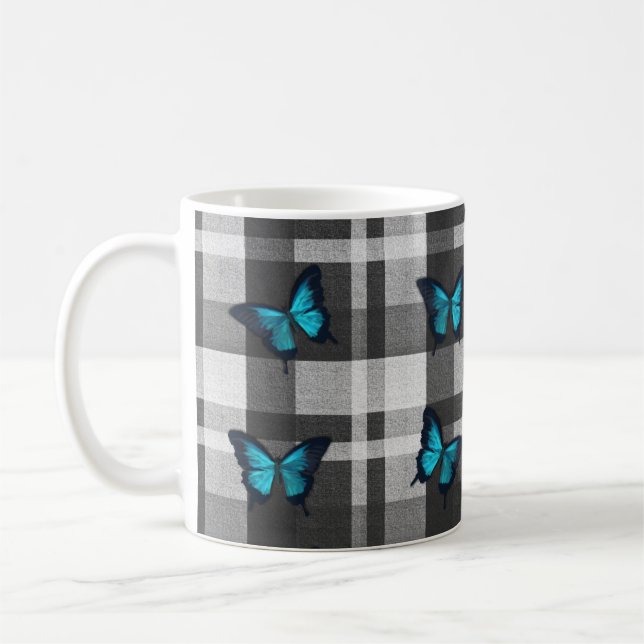 Mug Papillons bleus et tissu en plâtre gris (Gauche)