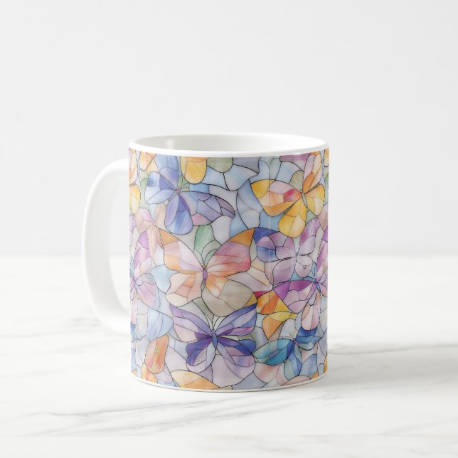 Mug Papillons bleus jaunes violets (Devant gauche)