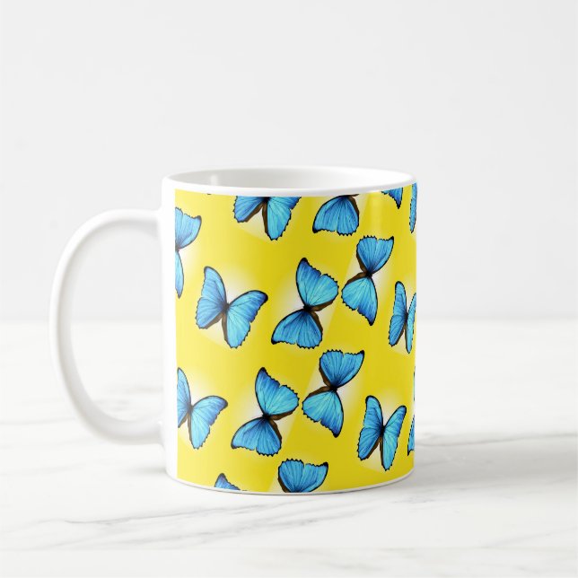 Mug Papillons bleus motif sur jaune (Gauche)