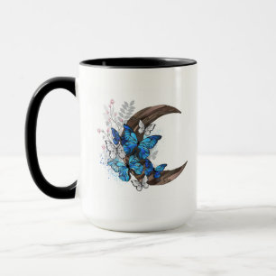 Mug Papillons bleus sur croissant en bois