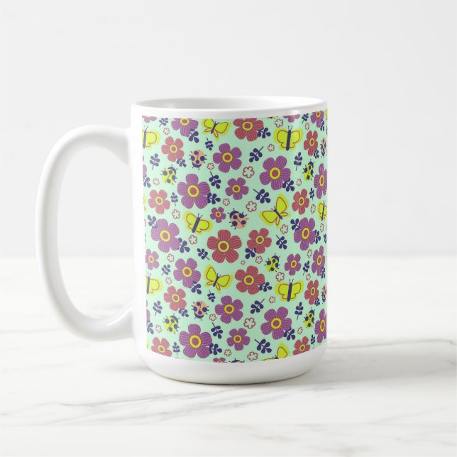 Mug Papillons, coccinelles, fleurs et feuilles (Gauche)