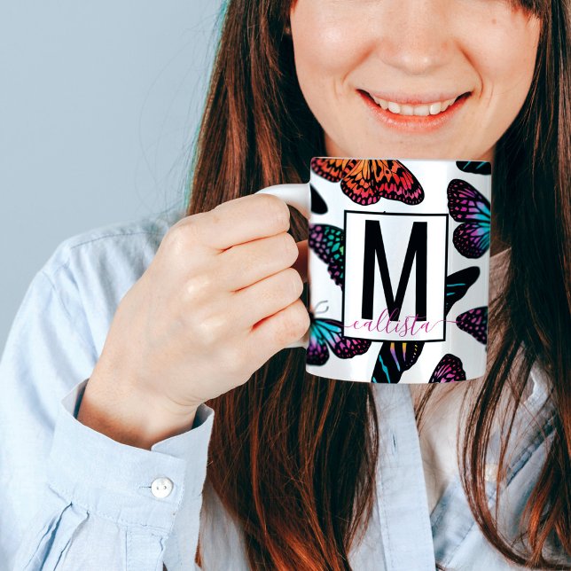 Mug Papillons colorés Aquarelle Motif Monogramme (Créateur téléchargé)