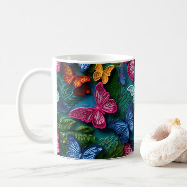 Mug Papillons colorés brillants à l'aspect 3D (Avec donut)