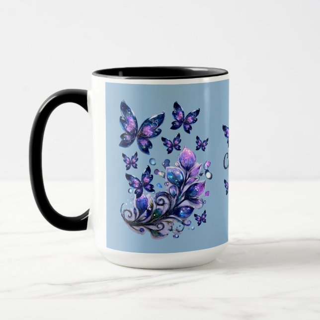 Mug Papillons cosmiques personnalisés bleus (Gauche)