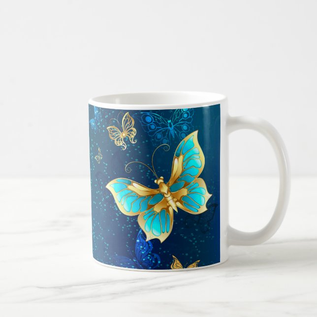 Mug Papillons d'or sur un Arrière - plan bleu (Droite)