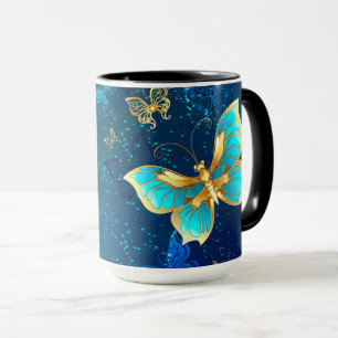 Mug Papillons d'or sur un Arrière - plan bleu