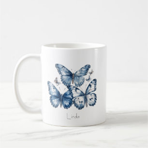 Mug Papillons en bleu de Delft, personnalisable