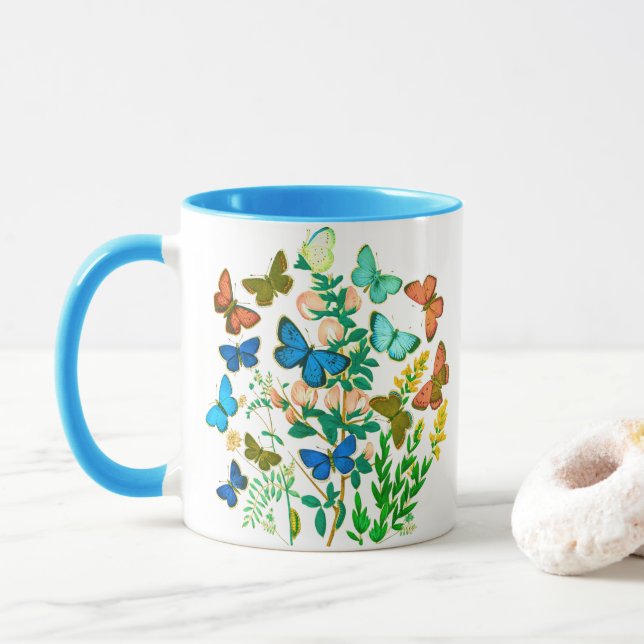 Mug Papillons et Fleur sauvage Vintage Botanique (Avec donut)
