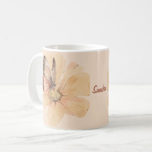 Mug Papillons et fleurs d'aquarelle personnalisés