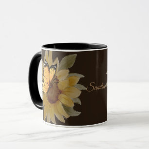 Mug Papillons et fleurs d'aquarelle personnalisés