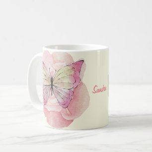 Mug Papillons et fleurs d'aquarelle personnalisés
